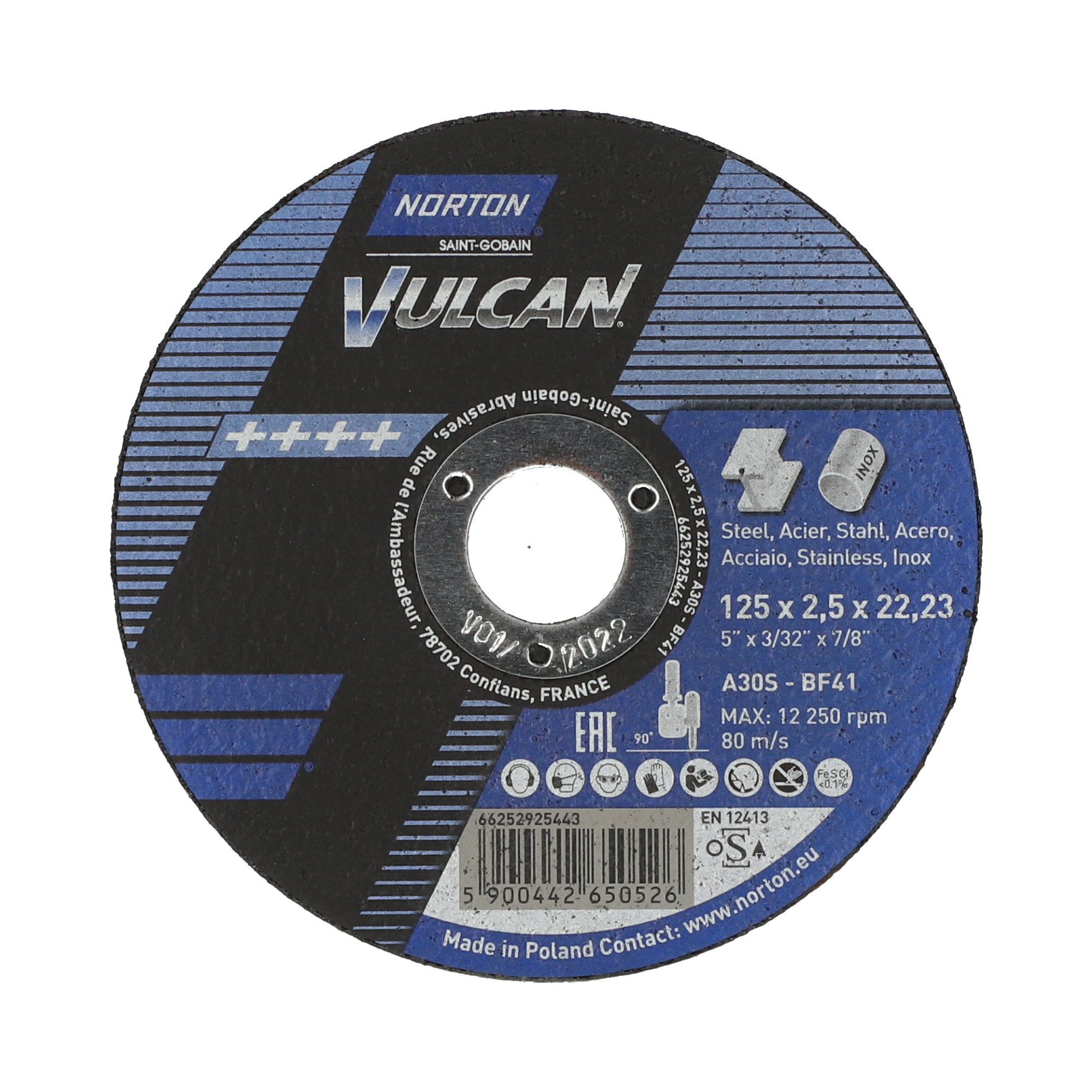 Disco Corte Metal/Inox 41_125x2,5x22 Vulcan
