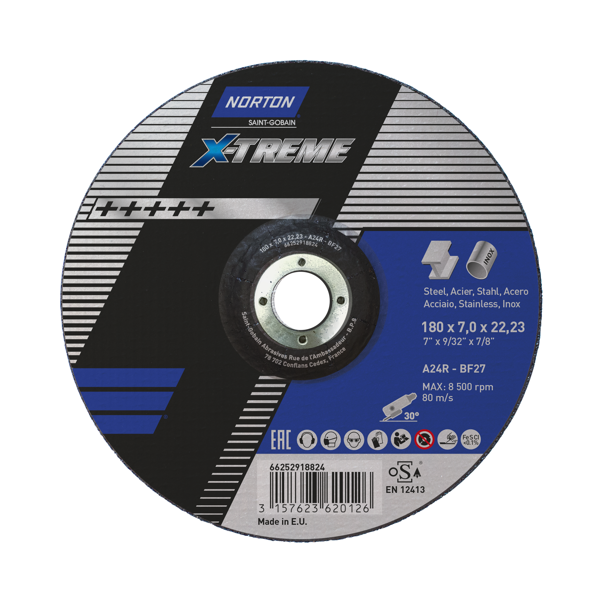Disco Rebarbar 180x7,0x22,23 A24R X-Treme Life