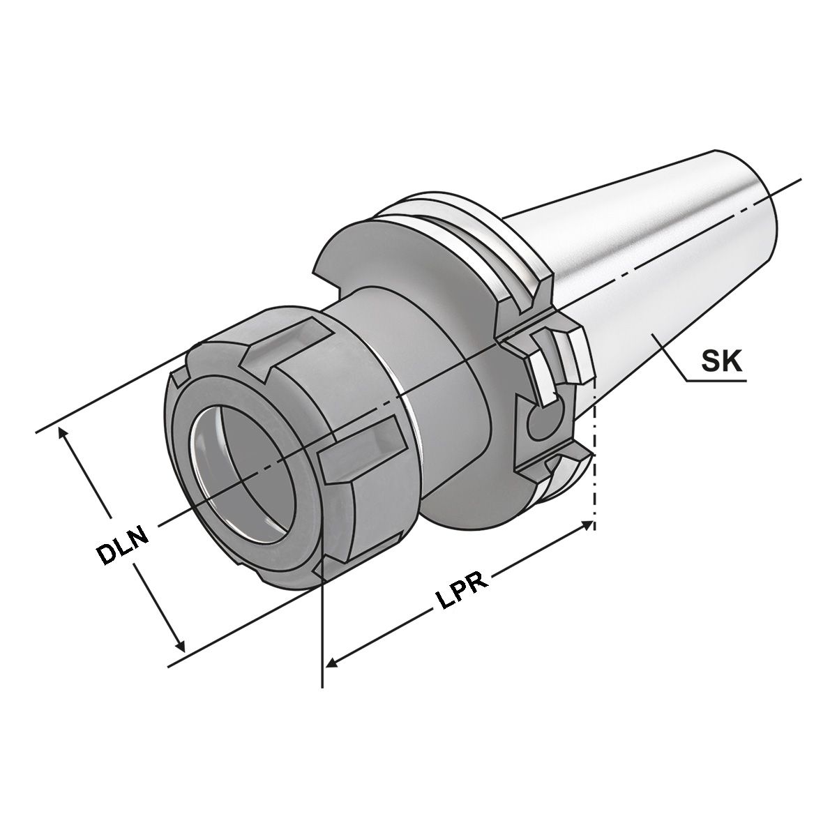 ER-Collet Chuck SK 40 - 2/16 - 60 | ER 25 para Ferramentas de Haste Reta