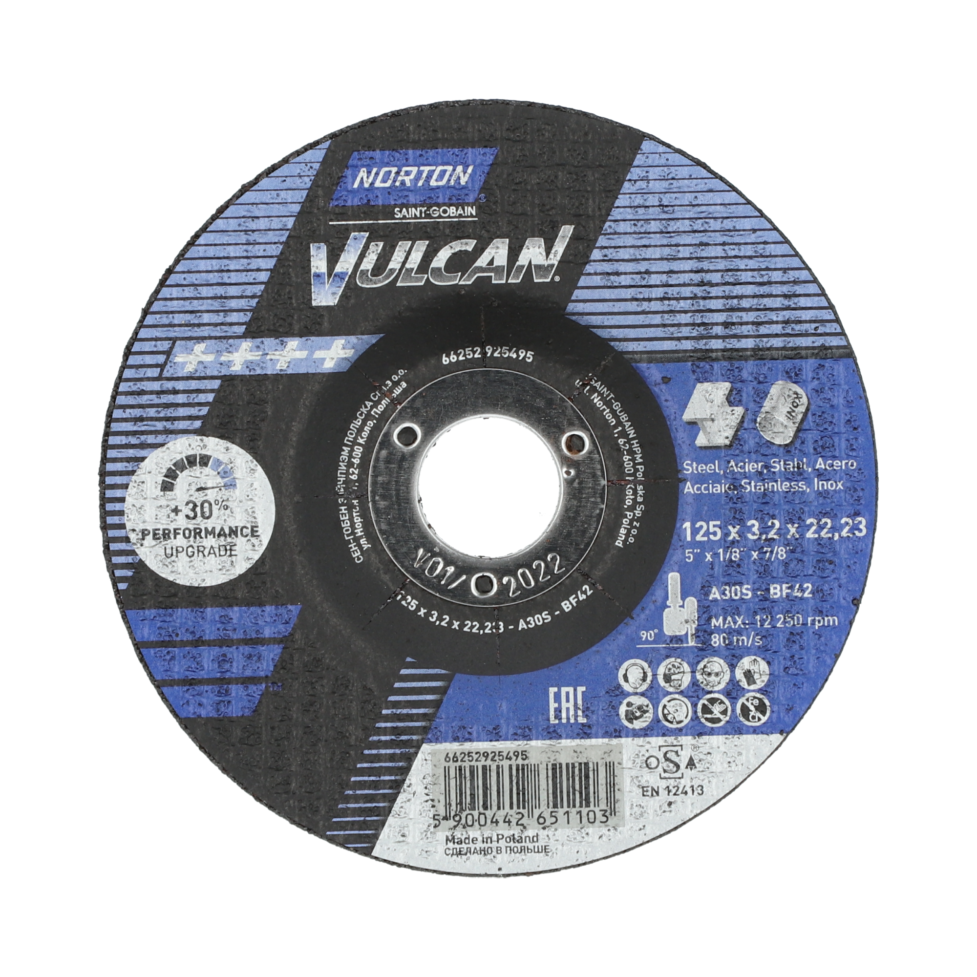 Disco Corte A30S 125x3,2x22,23 T42 NOR-Vulcan